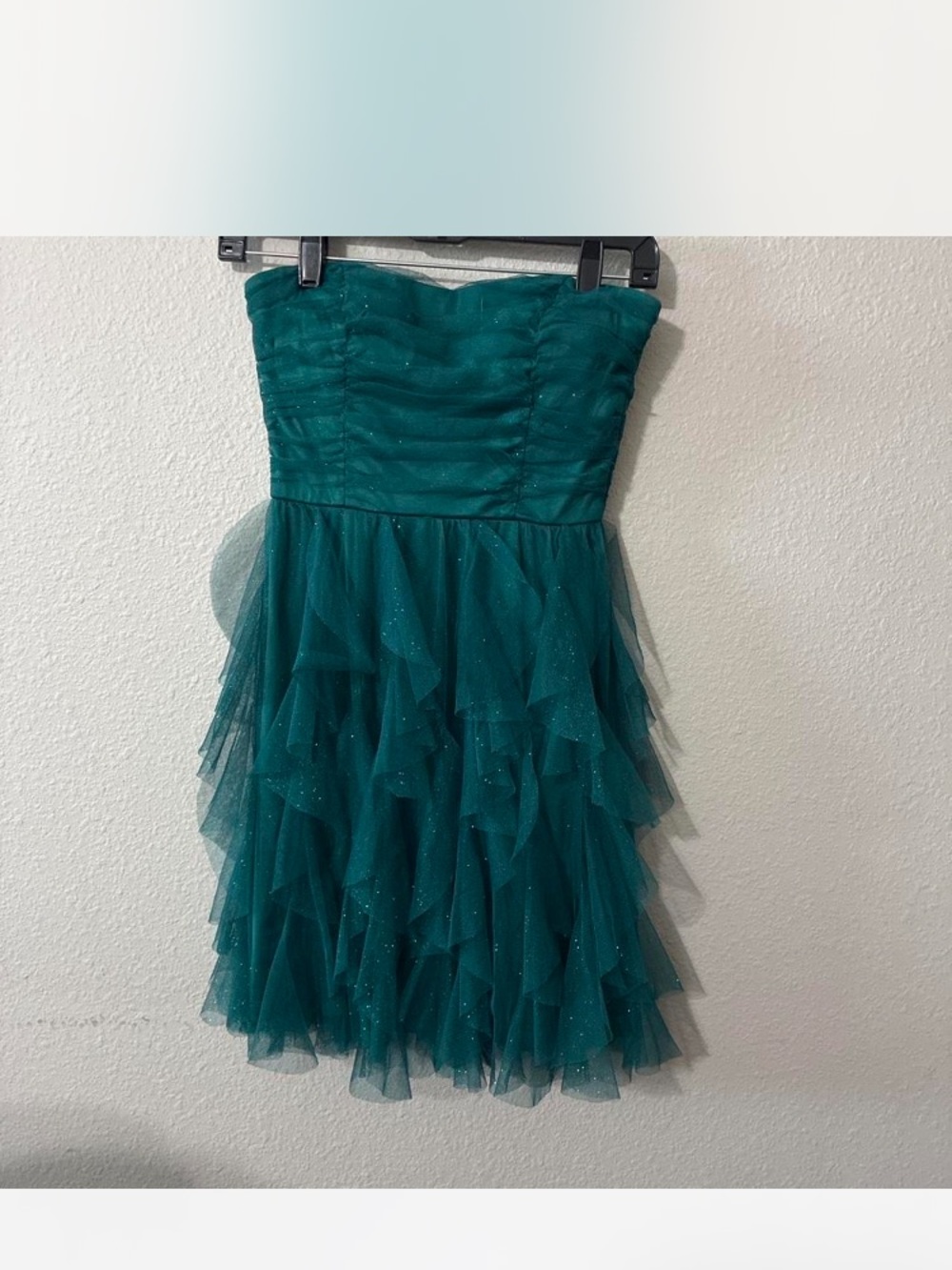 Teeze Me Teal Strapless Ruffled Tulle Party Dress